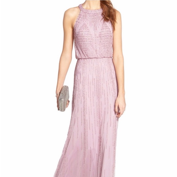 Adrianna Papell beaded halter blouson gown icy - Picture 4 of 9